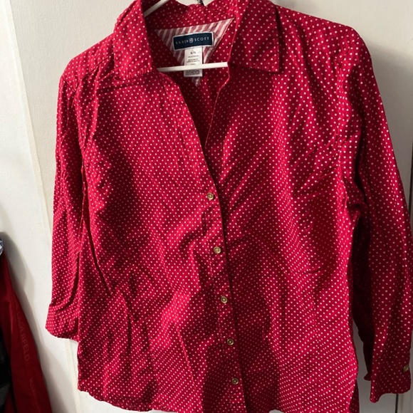 Karen Scott Polka dot Red blouse size XL - Picture 2 of 3